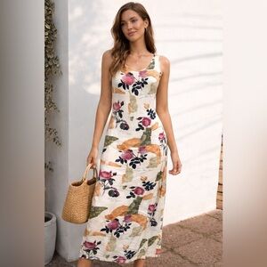 Vintage Floral French Sleeveless Maxi Summer Dress L shabby chic coastal cowgirl
